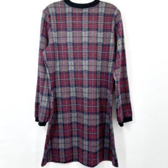 ModCloth Snug as a Hug Plaid Mini Dress Grey Red Long Sleeve Size XL - Picture 2 of 5